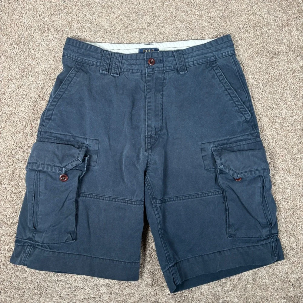 Polo Ralph Lauren Mens Navy Blue Cotton Twill Cargo Shorts Size 32 Relaxed Fit